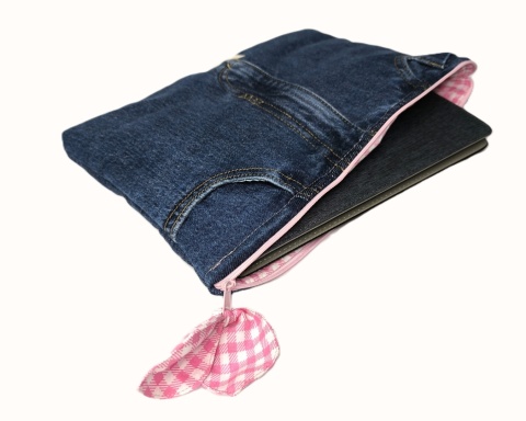 Etui na tablet UPCYCLED JEANS Różowa kratka