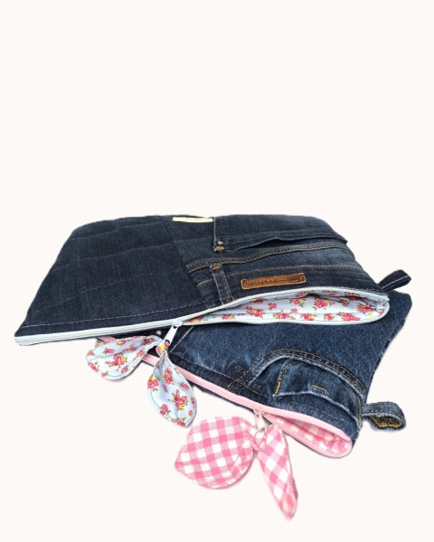 Etui na tablet UPCYCLED JEANS Różowa kratka