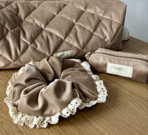 Scrunchie z koronką BEIGE VELVET
